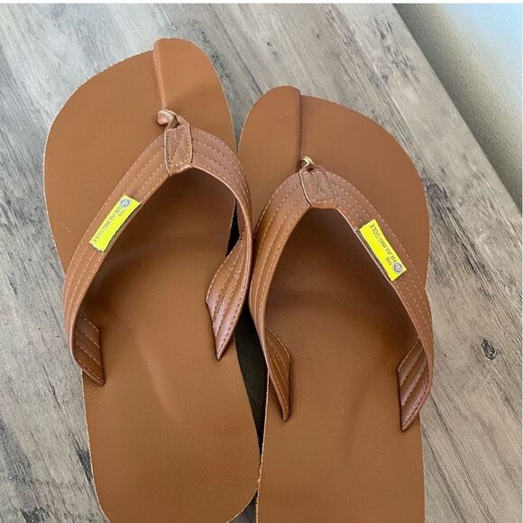 The Healing Sole Flip Flops Sandals Unisex Brown Leather Plantar Fasciitis Sz 7 - Picture 1 of 4